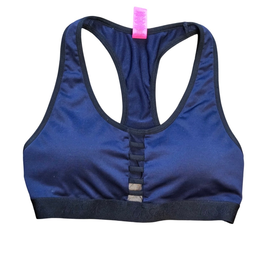 La Senza Sports Bra Womens M Navy Racerback Mesh Medium‎ Support Activewear